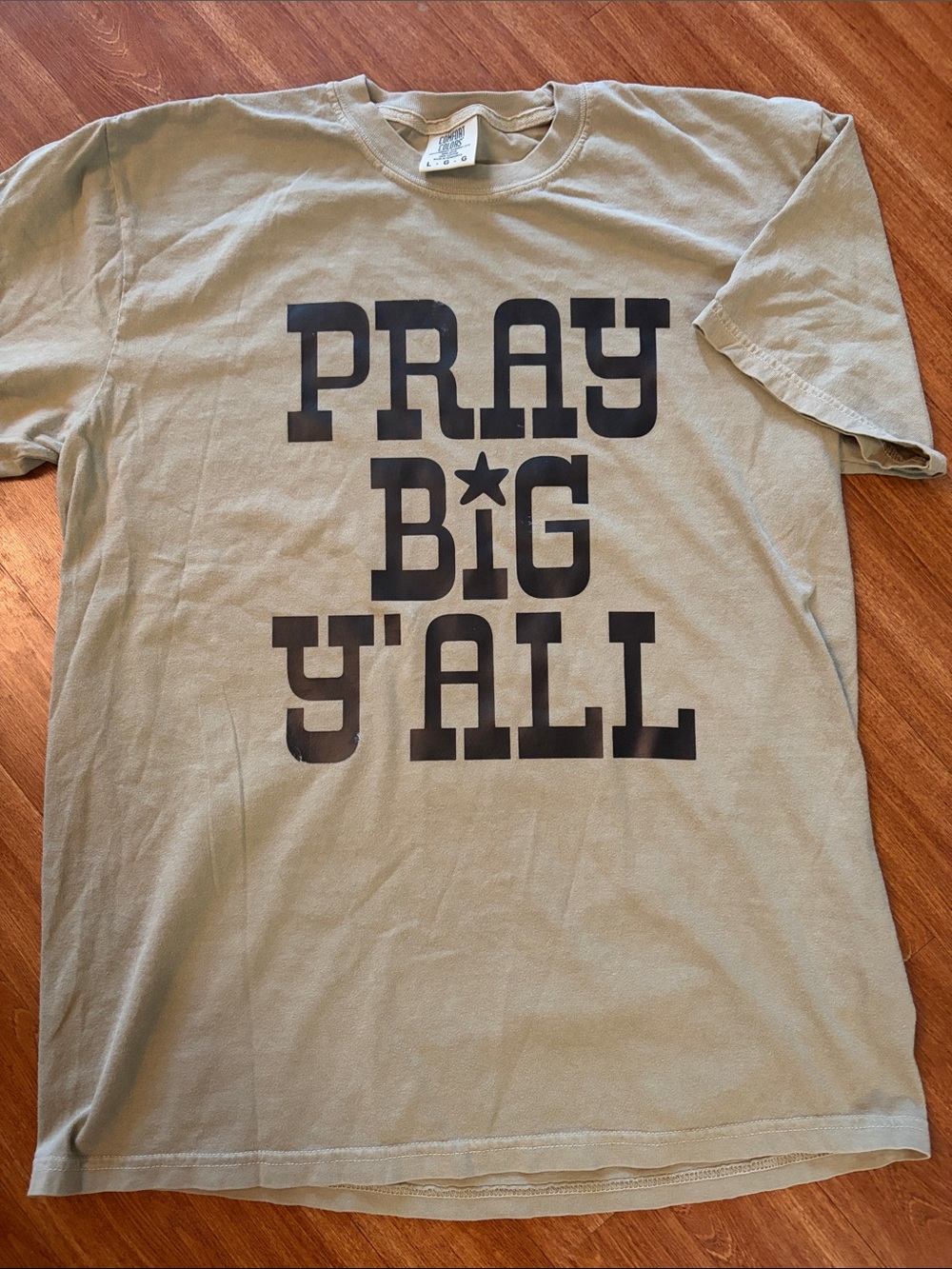 Comfort Colors "Pray Big Y'all" Short Sleeve Tee in Olive with Black Print